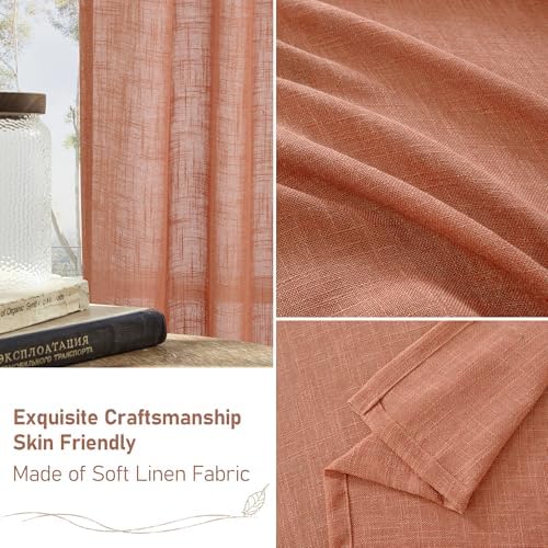 LAMIT Terracotta Linen Boho Curtains Light Filtering Semi Sheer Panels - Image 6