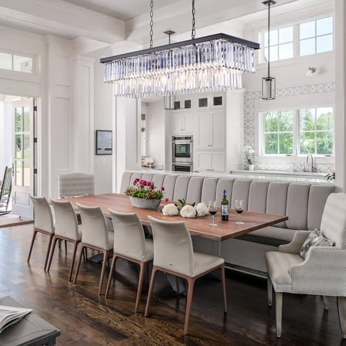 Wellmet Crystal Chandelier 47-inch, 11-Light Modern Rectangular Black Chandelier Ceiling Hanging for Dining Room, Linear Chandeliers Light Fixture for Living Room, Bedroom, Kitchen Island, Pool Table by Wellmet