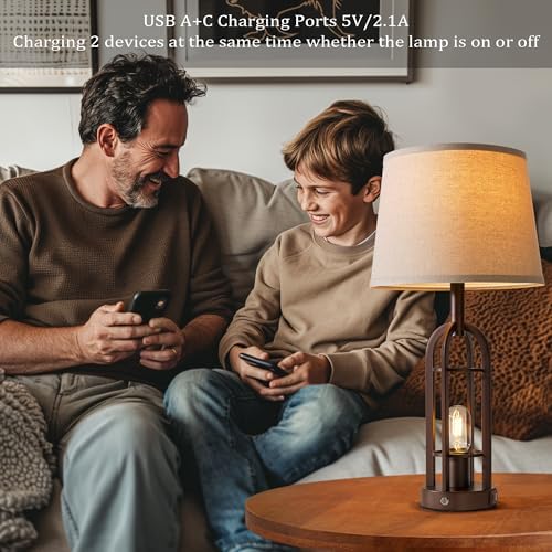 SRJJA 24" Farmhouse Touch Table Lamps for Living Room Set of 2 with USB A+C - Image 4