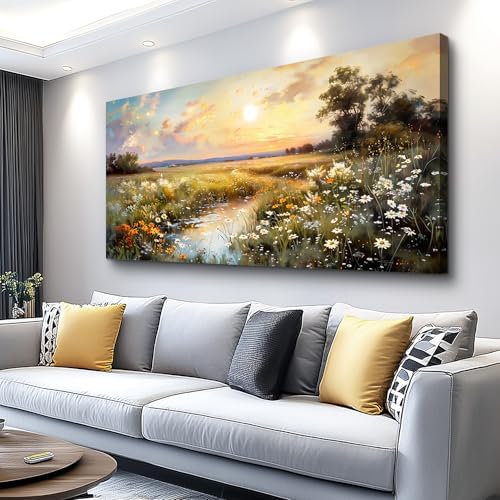 hyidecorart Vintage Farmhouse Wildflower Wall Paintings Canvas Wall Art for Living Room Wall Decor for Bedroom Office Decorations Nature Landscape Picture Artwork Aesthetic Home Decor Ready To Hang by hyidecorart