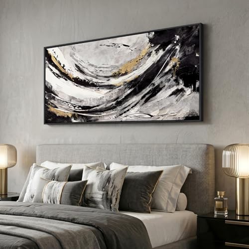 Extra Large Framed Black and White Abstract Wall Art for Living Room, 60x30 - Image 2