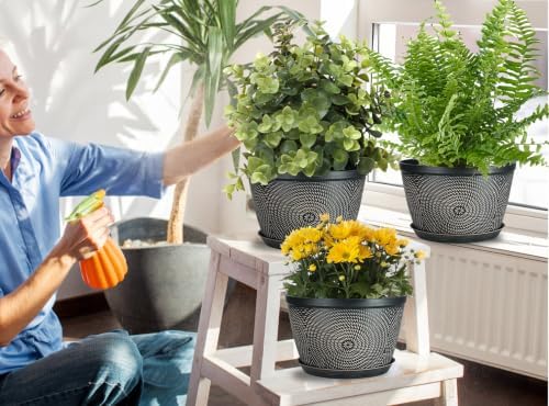 Quarut 10 Inch Flower Pots,3 Pack Planters for Outdoor Indoor - Image 2