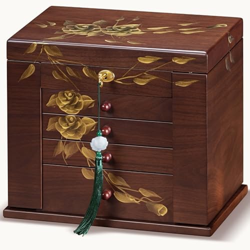 Hand-Painted Rose Wood Jewelry Box, 8-Layer Lockable Vintage Organizer by WelcometotheXloverise