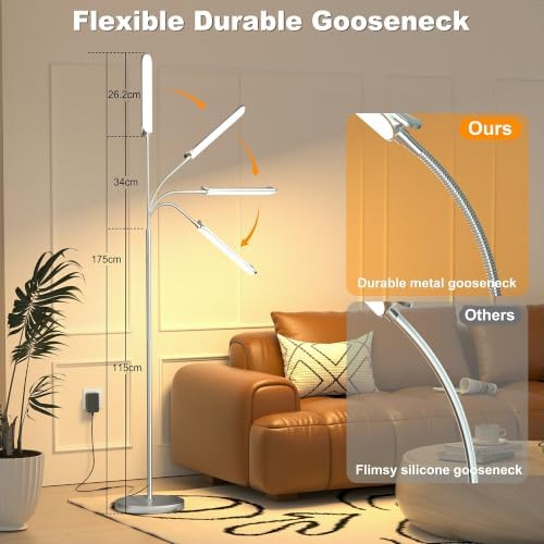 Dimmable LED Floor Lamp, Super Bright Reading Lamps Floor Standing lamp with Remote & Touch Control, Stepless Dimming & 2700K-6500K Color Temperature, for Living Room Bedroom Office, Nickel Plating - Image 2