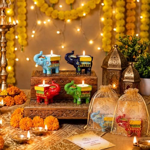 Pinkunn 16 Sets Diwali Return Gifts for Pooja Elephant Tealight Holder - Image 7