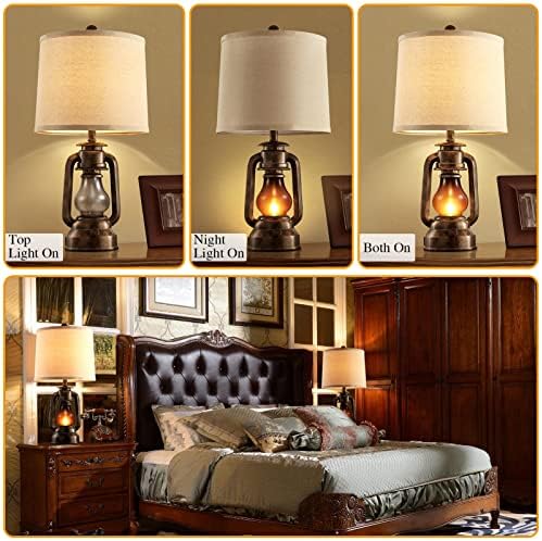 Farmhouse Lantern Table Lamps for Living Room Set of 2 with USB C+A - Image 3