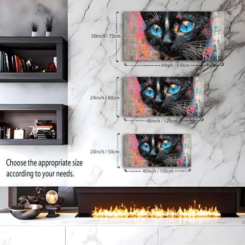 Black Cat Canvas Wall Art Animal Wall Decor Modern Street Art Perfect for Living Rooms Bedrooms and Offices Ready to Hang Right Out of the Box 20x40 In - Image 2