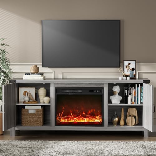 YESHOMY 58 Inch Fireplace TV Stand for TVs up to 65 Inch, Gray Wood - Image 3
