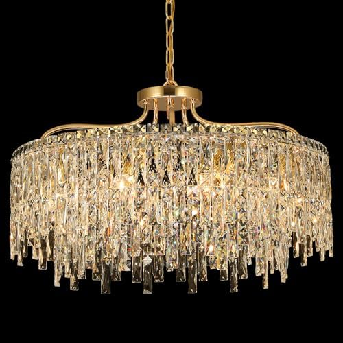 10 Lights Modern Gold Crystal Chandeliers for Dining Room 28" by NISIDUN
