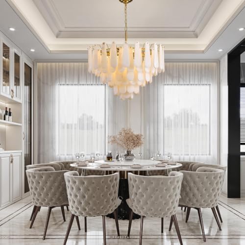 Alabaster Chandelier, D31.5 in Modern Feathery Round Chandelier, 6-Tiers Luxury Large White Marble Brass Chandeliers for Dining Room Bedroom Foyer Living Room Entryway - Image 6
