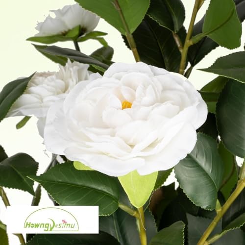 2 Pack 3FT Artificial Camellia Trees in Pots, White Flowers - Image 2