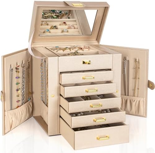 AKOZLIN 6-Tier Jewelry Box Organizer 5 Drawers Storage Champagne Regular by AKOZLIN