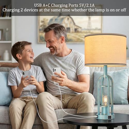 SRJJA 24" Farmhouse Table Lamps for Living Room Bedroom Set of 2, USB A+C - Image 3