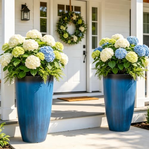 Autodaya 24" Large Tall Outdoor Planters Set of 2, Faux Ceramic Flower Pots by Unknown