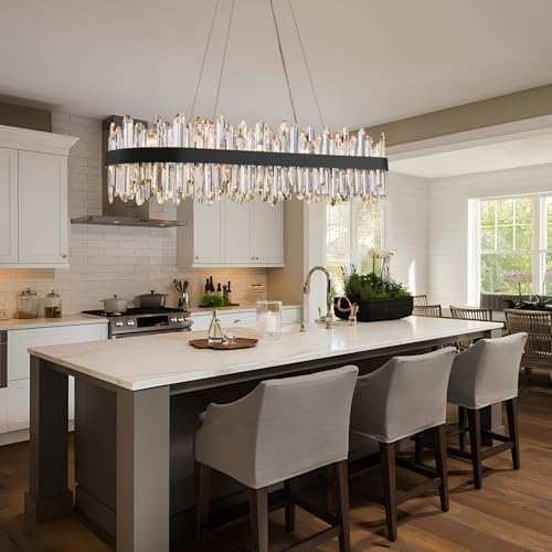 Black Oval Crystal Chandelier L45.3 inch, 24-Lights Chandeliers Modern Crystal Chandelier Pendant Light Fixture G9 Lights Pendant Ceiling Light for Dining Living Room Kitchen Island - Image 6