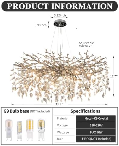 40" Modern Tree Branch Crystal Chandelier, 14-Light Silver Pendant Light - Image 5