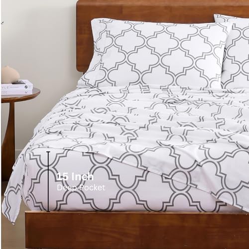 LANE LINEN Twin Sheet Set 100% Organic Cotton Soft 3pc Percale - Trellis - Image 4
