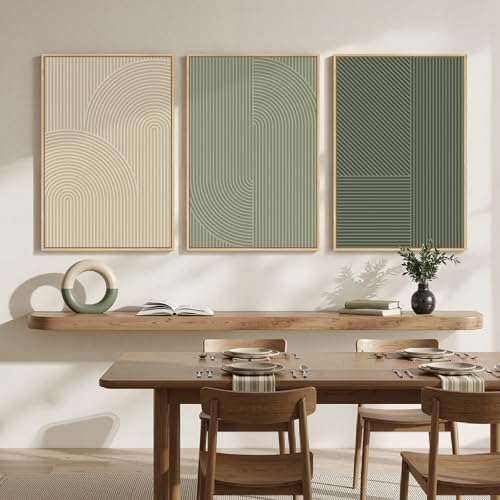 Large Framed Green Neutral Beige Abstract Wall Art for Living Room, 24x36 - Image 5