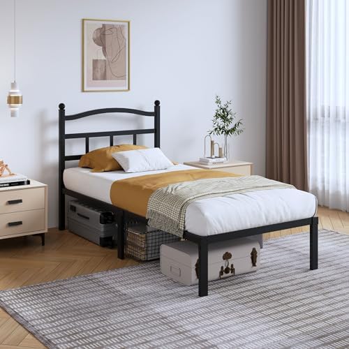 SHOANED Metal Bed Frame with Headboard - 14 Inch Twin XL Size Heavy Duty Bedframe Black Basic Steel Slats Platform No Box Spring Needed/Easy Assembly/Noise Free by SHOANED
