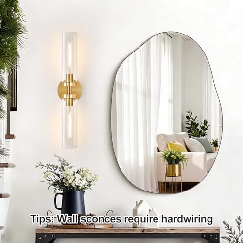 Indoi Brushed Gold Wall Sconces, Hardwired Bathroom Sconces Wall Lighting with Clear Glass, Modern Sconces Wall Light fixtures for Bathroom Mirror Living Room Hallway Bedroom - Image 5