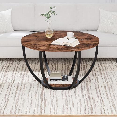 HOMERECOMMEND 28" Round Coffee Table with Storage for Living Room,Brown - Image 3