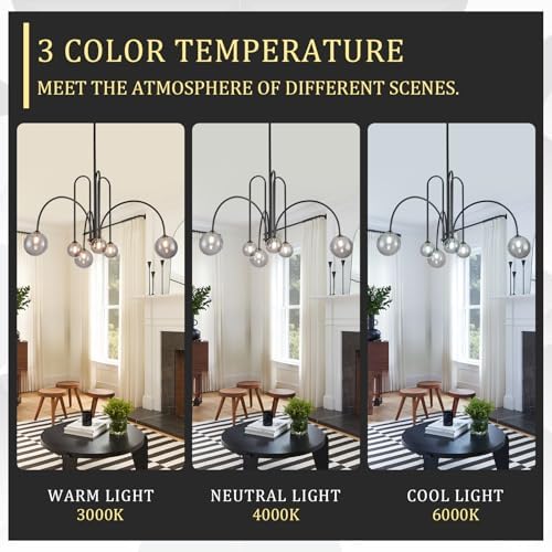 CATINER Modern 40" 6-Light Black Sputnik Chandelier with Smoke Glass Globe - Image 6