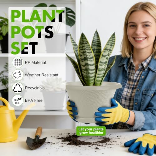 Quarut 12 Inch Pots for Plants,4 Pack Large Flower Pots with Saucer - Image 2