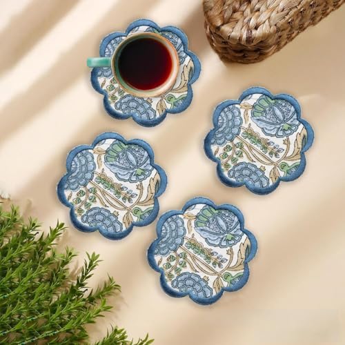 Ridhi 8-Pcs 100% Cotton Hand Block Print Drink Coasters 5" in Asparagus Green by Ridhi