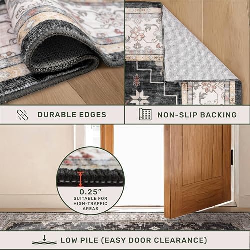 Hazo Haus Boho Dining Room Rugs for Under Table - Washable Black Area Rug for Living Room, Low Pile Non-Slip Rugs for Bedroom, Office - Charming Geometric Decor & Stain Resistance - 6x8 Black/Multi - Image 5