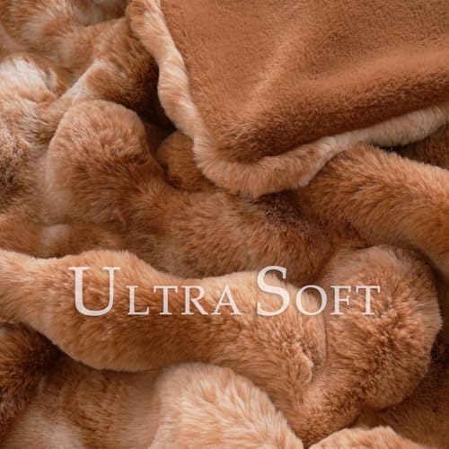 BENVWE Faux Fur Throw Blanket for Couch Bed - Fluffy Soft Thick Bubble Blanket for Living Room Home Decor - Fathers Day Birthday Gifts for Women Men, Tie-dye Caramel, 60" x 80" - Image 3