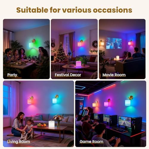 Detachable Wall Sconces Battery Operated With Hanging Hook,10000mah Battery Operated Wireless Wall Sconces Set of Two,12 RGB Gold Sconce With Remote,Renter Friendly Wall Lamps for Living Room,Bedroom - Image 6