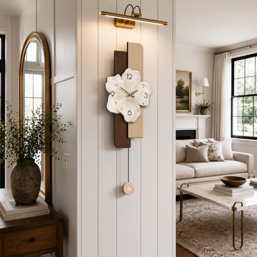 Flower Wall Clocks Battery Operated Decorative with Pendulum 9*24in,Beige - Image 5