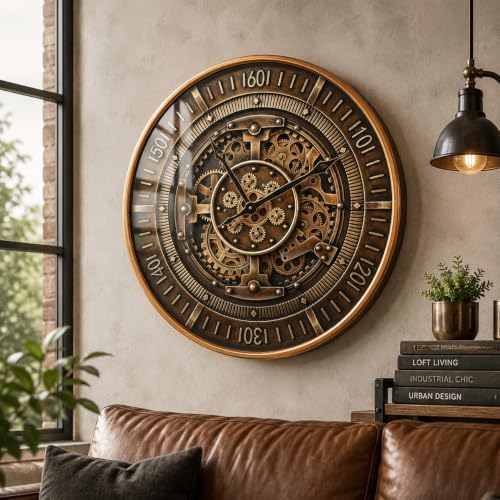 24 Inch Large Real Moving Gears Antique Brass Gold Metal Wall Clock - Image 6