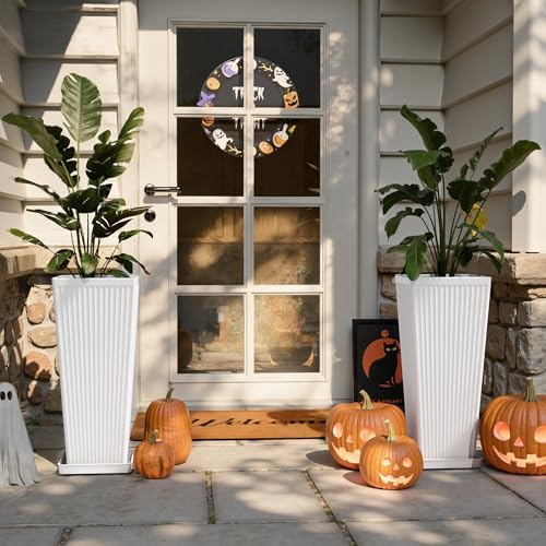 Square Tall Planters for Outdoor Plants with Tray - 24" White 2Pack - Image 5