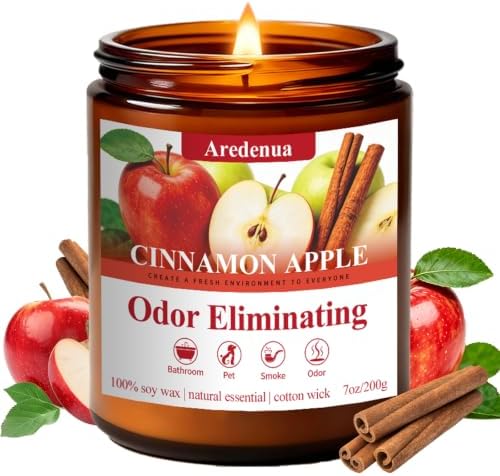 Cinnamon Apple Odor Eliminating Candles | Eliminates 95% of Pet, Smoke, Food, and Other Smells Quickly – 7 oz Fall Soy Candle for Home Scented - Fresh Spice Fruity Scent Holiday Gifts for Women Men by Aredenua-StartJourneyThroughScent