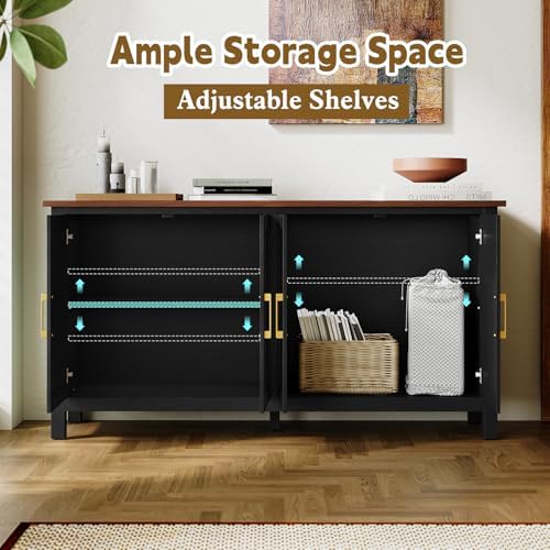 ARTPOWER 60" Sideboard Buffet Cabinet with Storage, Credenza Black - Image 4