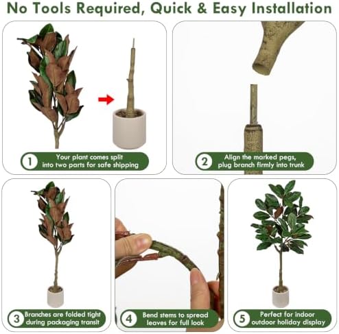 Briful 4 FT Artificial Magnolia Leaf Tree with Pot for Indoor Decor - Image 4
