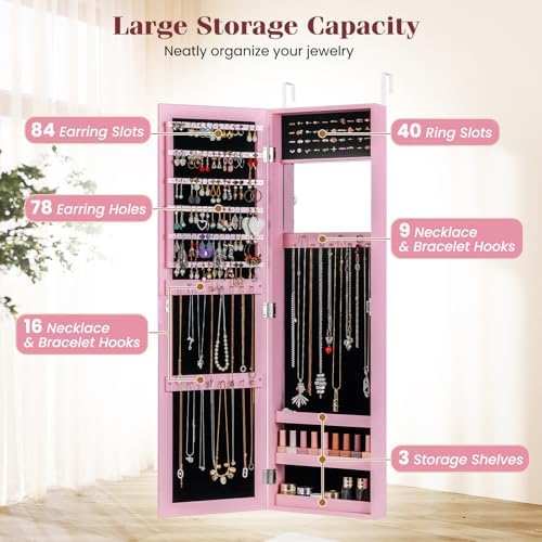 GIANTEX Wall or Door Mounted Jewelry Cabinet with Full Length Mirror - Image 4