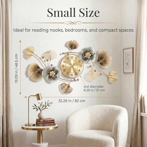 33" 3D Ginkgo Leaf Metal Wall Clock for Home Wall Decor - Image 3