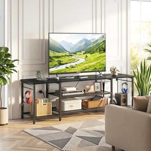 YGEOMER TV Stand for TVs Up to 75 Inch with Outlets, Bedroom, Black - Image 5