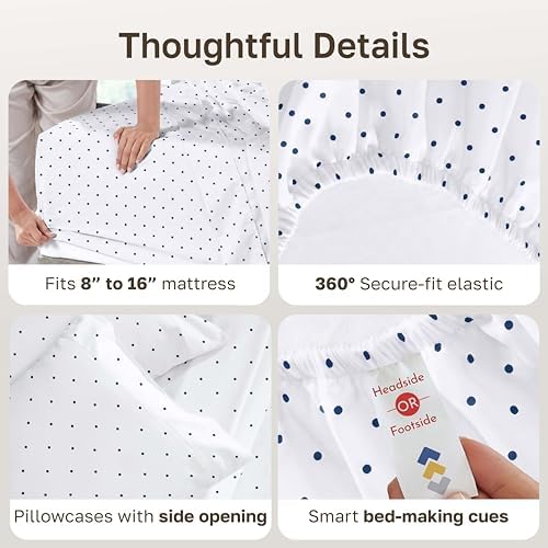 California Design Den 100% Cotton Sateen King Sheet Set, Polka Dot Print - Image 5