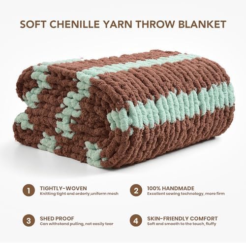 L'AGRATY Chunky Knit Throw Blanket for Couch, 50 x 60 Inches, Brown Green - Image 2