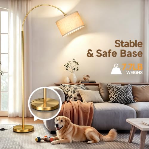 Arc Floor Lamps for Living Room, Gold Standing Lamp with Linen Shade - Image 3