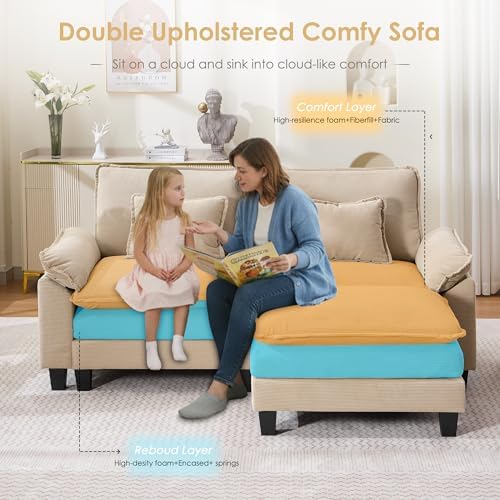 URRED Oversized Modular Sectional Sofa，Solid Khaki：87" L Shaped - Image 4