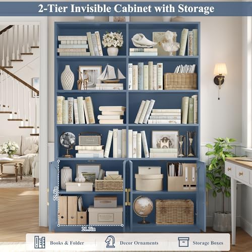 FACBOTALL Bookshelf and Bookcase with Doors, Double Wide Large Bookshelves - Image 6