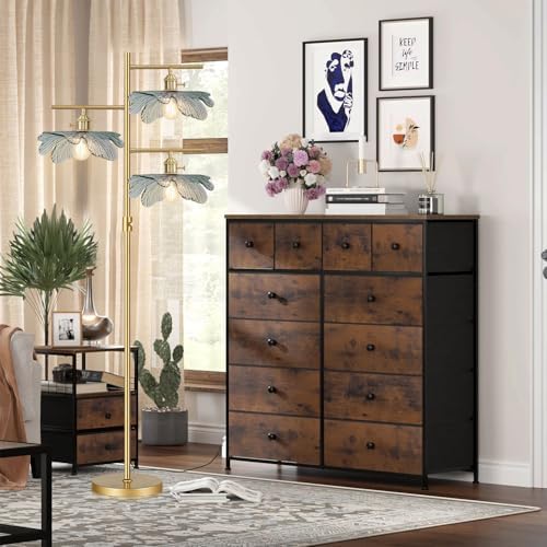 Vintage Floor Lamp Farmhouse Floor Lamps for Living Room, Brass Tree Lamps Dimmable Standing Lamp Tall Lamps with Dark Green Glass Shade, Gold Flower Floor Light for Bedroom Corner Study - Image 6