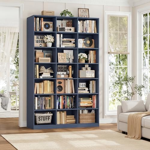 HOSTACK 86" H Triple Wide Bookshelf and Bookcase, 7 Tier Tall Bookshelf with Storage, Large Bookcase with 21 Open Display Storage Shelves, Wood Book Shelf Media CD DVD Storage for Living Room, Blue - Image 7