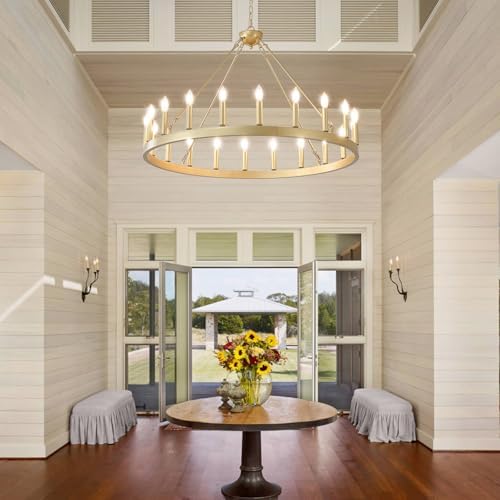40" Gold Wagon Wheel Chandelier 20-Light Large Dining Room Chandelier - Image 5