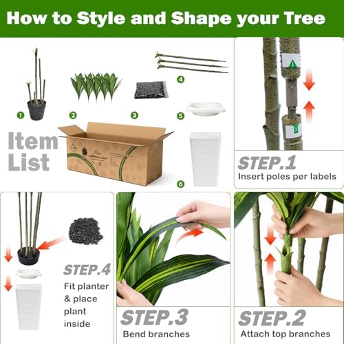 Artificial Dracaena Tree Indoor, 7FT Tall Fake Floor Plants with White Planter & Pebbles, Faux Silk Yucca Tree for Home Office Living Room Bedroom Farmhouse Modern Outdoor Topiary Tree - Image 5