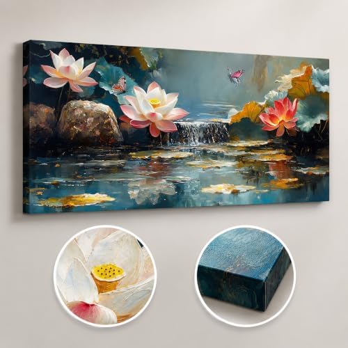 Anolyfi Lotus Canvas Wall Art for Living Room 40"x20" - Image 2